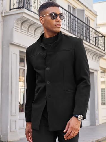Runcati Mens Casual Suit Blazer Jacket Mandarin Collar Single Breasted Sport Coat Business Dress Coat3