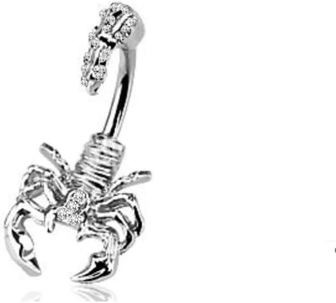 Scorpion With Multi Gemmed Cubic Zirconia Crystal Head and Tail Navel Belly Button Ring Punk Hip Hop Body Piercing Jewelry for Women Men Unisex Gifts Birthday Hypoallergenic