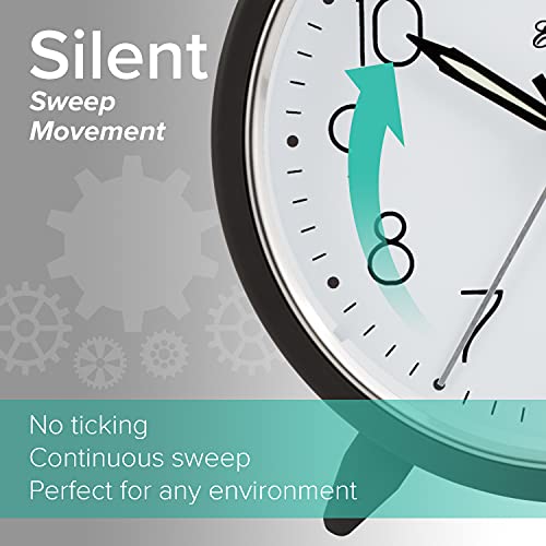Equity 20091 5 Inch Silent Sweeping Quartz Metal Alarm Clock, Dark Gray #TOP2