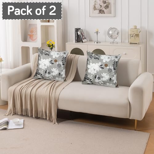 Image of HOKIPO 'Elira Series' Printed Quilted Cushion Cover for Sofa 22x22 Inches, Set of 2, Feather Brown Floral (AR-6232-C1*2)