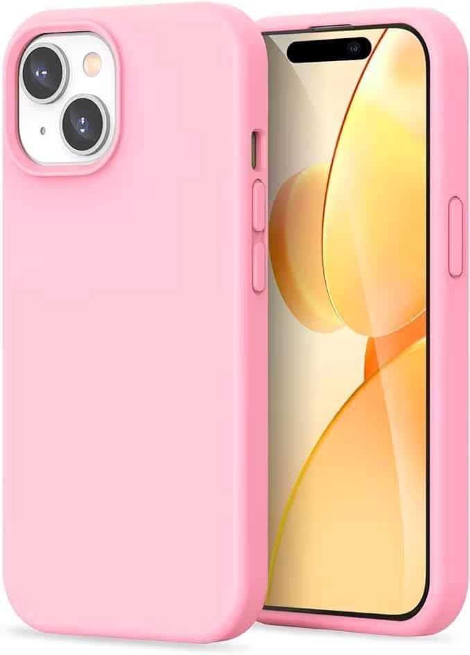 Image of Silicone Case compitable for iPhone 15, Light Blue Protective Cover with Camera Protection Smooth and Soft (Pink)