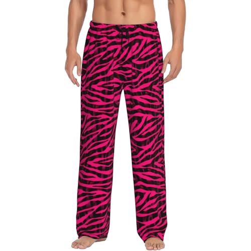 Novastar Mens Pajama Pants Bottoms with Pockets- Black red pink bright zebra print Soft Mens Pj, Comfy Men Lounge Pants4