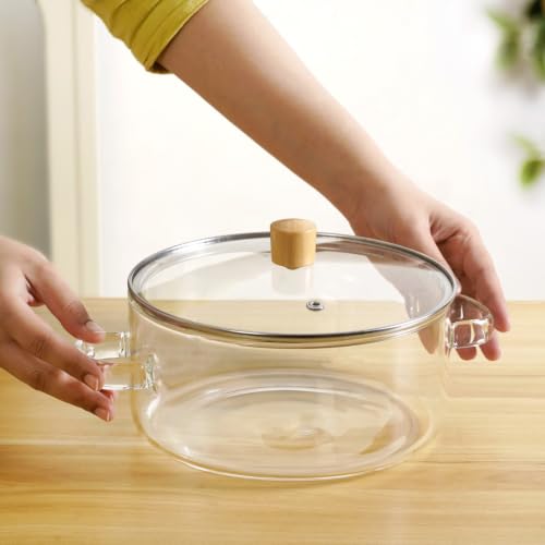 Image of Nestasia Glass Cooking Pot with Lid on Gas Stove (2.5L) - Transparent Glass Casserole with Steam Vent for Cooking | Microwave & Dishwasher Safe, Lightweight & Durable Glass Cookware
