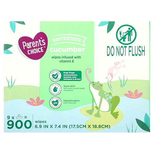 Cucumber Scent Baby Wipes 900 Count - Infused With Vitamin E - Free From Phenoxyethanol Parabens Dyes Phthalates And Alcohol - Nine Individual Packs Of 100ct Wipes