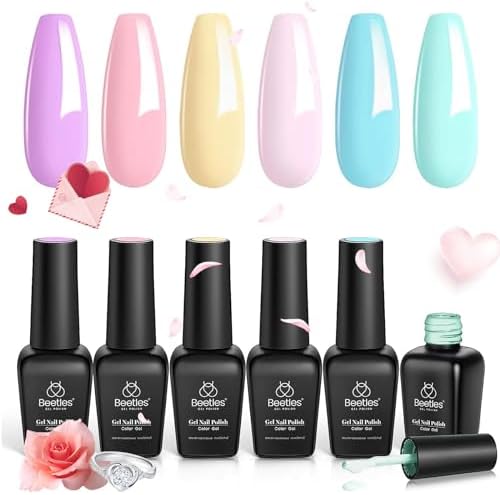 Beetles Neon Gel Nail Polishes, Neon Orange Hot Pink Blue Yellow Green Purple Gel Polish 6 Colors Gel Nail Polish Set Soak Off UV Nail Lamp Gel Nail Kit Nails Gift