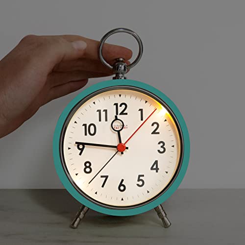 Cloudnola Station Metal Alarm Clock, Turquoise Blue, Led Light Up, 4.4 Inch Diameter, Silent Non Ticking, Battery Operated Quartz Movement #TOP2