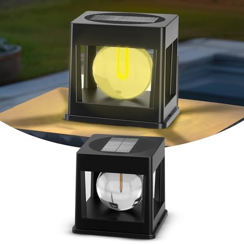 WIDEWINGS Solar Post Led Lights Outdoor, Solar Powered Fence Post Cap Lights, High Brightness Warm Yellow LED Lighting Decor for Garden Deck Patio (2)