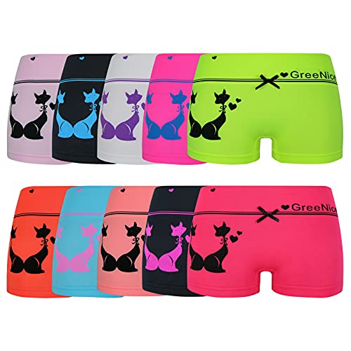 ReKoe 10er Pack Damen Hotpants Microfaser Unterwäsche Katze Panty Hipster Short, Größe:L-XL = 40/42