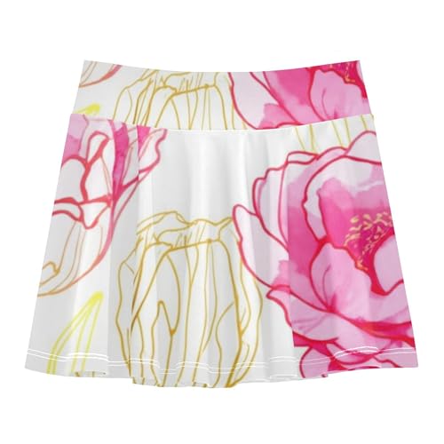 Joisal Girls Skorts Athletic Shorts Tennis Skirts Kids Navy School Yellow Tulips Pink Peony Flowers 3t