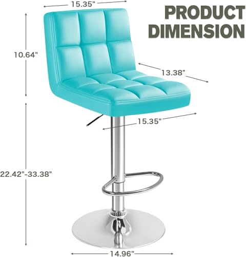 Image of Furmax Bar Stools Modern Pu Leather Swivel Adjustable Hydraulic Bar Stool Square Counter Height Stool Set of 2 (Blue)