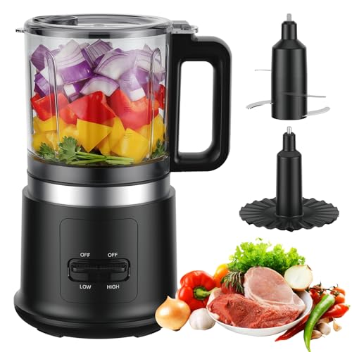 Tritatutto Elettrico - 400W Robot da Cucina con 2 Velocità, 4 Lame a Doppio Livello in Acciaio Inox e Frullino - Boccale 0.95L Staccabile per Tritare, Frullare, Emulsionare e Purea