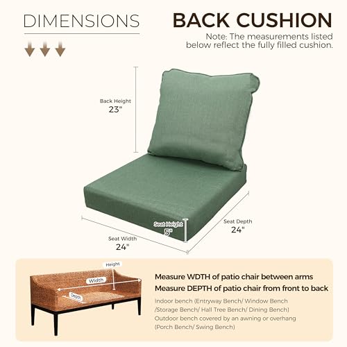 Image of Art Leon Waterproof Outdoor Seat Cushion 24 inchx 24 inch 30D High Density Foam Patio Chair Cushions with Non-Slip Backing Patio Cushions for Patio Furniture Porch Swing Garden Bench Camping Stadium Green