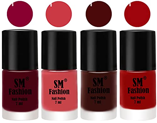 Image of Nail Polish Combo Set (Pack of 4) Quick Dry Gel Finish Nail Paint | Boysenberry,Punch Pink,Wine,Light Red | 7 ml Each