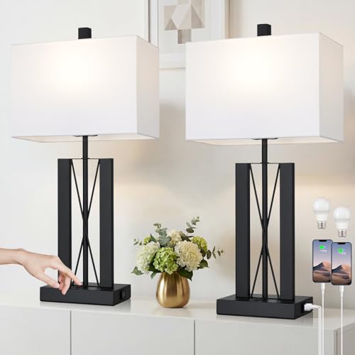 Lámparas de mesa modernas Lolikit con 2 puertos USB, juego de 2 miniatura 6