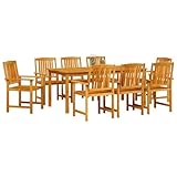 vidaXL Set da Pranzo per Giardino 9 Pezzi in Legno di Acacia Solido con Tavolo Rettangolare e Finitura Naturale per 8 Persone. Mobili da Esterno Resistenti alle Intemperie, per Un Arredamento Rustic