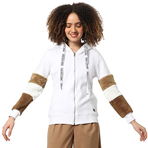 Image of Campus Sutra Women's Cotton Hooded Neck Sweatshirt(AWIN22 CSW-AW-HD0100 L C8-White L)