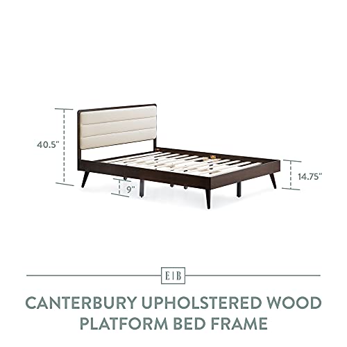 Edenbrook Canterbury Upholstered Wood Platform Bed Frame-Box Spring Optional, Twin, Dark Mahogany/Beige #TOP1