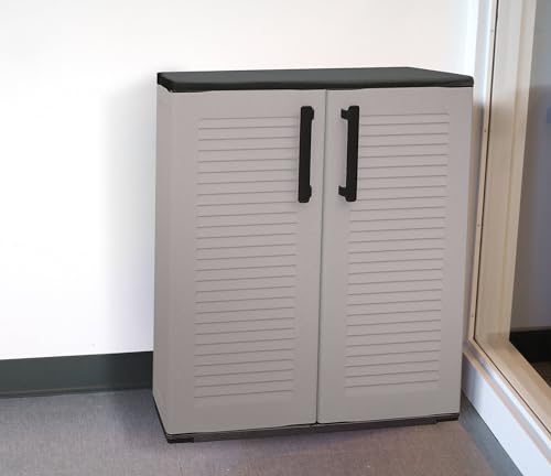 Armadio da Esterno Bilzen Mobile Outdoor Balcone Multiuso 100% Made in Italy e Finitura 68x37h84 cm righe grigio nero