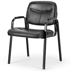 Sweetcrispy Waiting Room Chairs with Padded Arms, PU Leather Stationary Office Guest Chair for Elderly Home Desk Reception Area Conference Room Side Lobby, Black