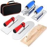 MorningRo 6pcs Concrete Hand Tools Set Masonry Tools Includes Stainless Steel Concrete Hand Edger, Groover, Wood Float, Finishing Trowel, Pool Trowel and Tool Bag for Cement Beginner Kit
