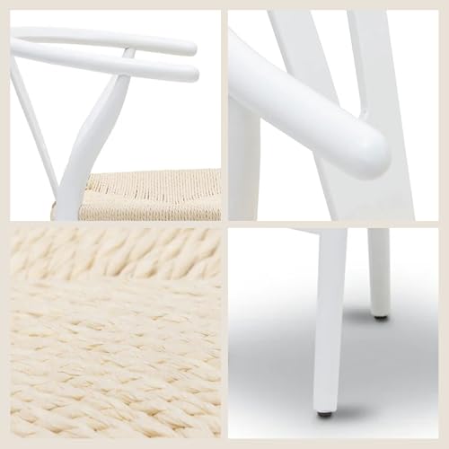 Image of Poly & BARK Weave Dining Chairs - Mid-Century Modern Wishbone Dining Chairs with Arms, Solid Wood Frame, Indoor Use - White - Set of 2 - Ideal for Dining Room, Kitchen or Stylish Accent Setting