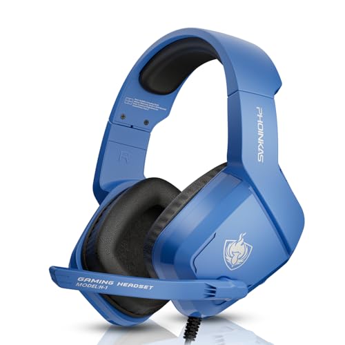 PHOINIKAS Gaming Headset for PS4, PS5, PC, Laptop, Stereo Over Ear Gaming Headphones with Noise-Canceling Mic, Gaming Headsets for XboxOne, Switch, Laptop, Mac, Phone (Navy Blue)