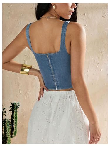 SHENHE Women's Denim Tank Top Sleeveless Square Neck Backless Slim Fit Y2k Crop Top2
