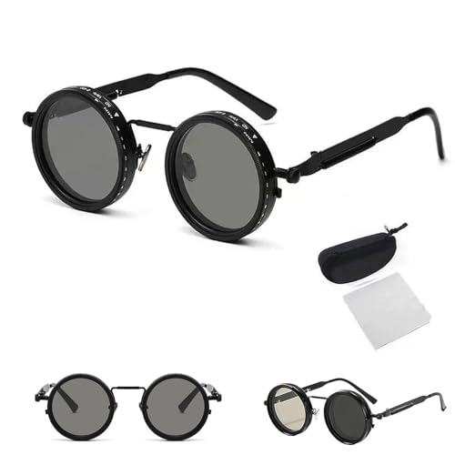 Organismt Glasses, Adjustable Tint Rounded Polarized Lenses Retro Sunglasses, 1-9 Gears Dimming Glasses with ND Filter Lens