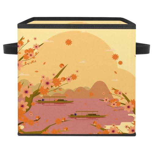 Boîte de rangement pliable en tissu au design soigné imprimé fleurs de pêcher