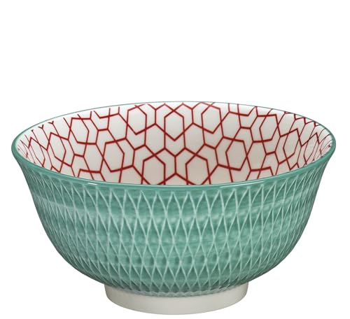 cilio Bowl AMICI Rauten Türkis | Porzellan Schüssel | Gebrannt bei 1300 °C | Ramen Schüssel | Spülmaschinen- / mikrowellengeeignet | Glasierter Boden | Müslischale | 7 cm/Ø 15,5 cm | 500 ml