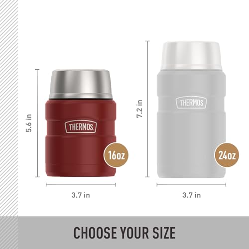 Image of THERMOS Stainless King Vacuum-Insulated Food Jar with Spoon, 16 Ounce, Matte Red