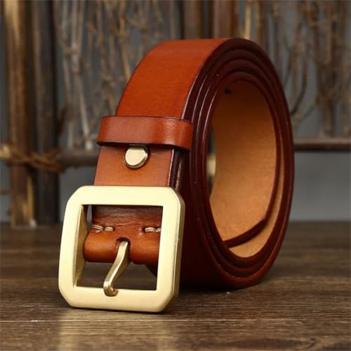 Mens Thick Genuine Leather Casual Jeans Belt 3.8CM Wide With Copper Brass Buckle Luxury Strap4