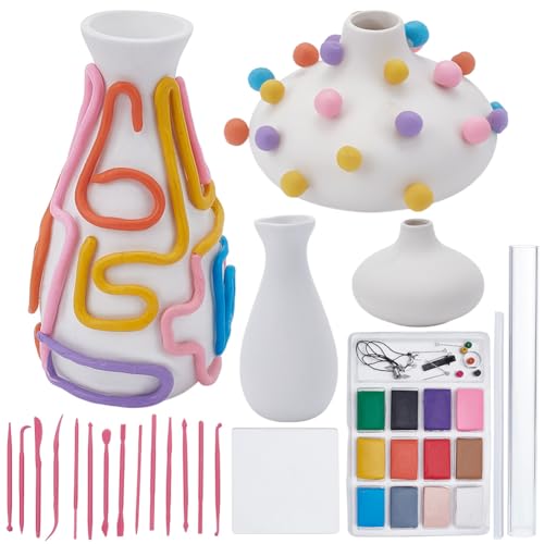 WEBEEDY DIY Clay Vase Craft Kit Air Dry Clay Arts and Crafts Kit for Adults Beginners, with Coloured Clays, Vase and Tools, Make Your Own Flower Bouquet Vases, Creative Gifts