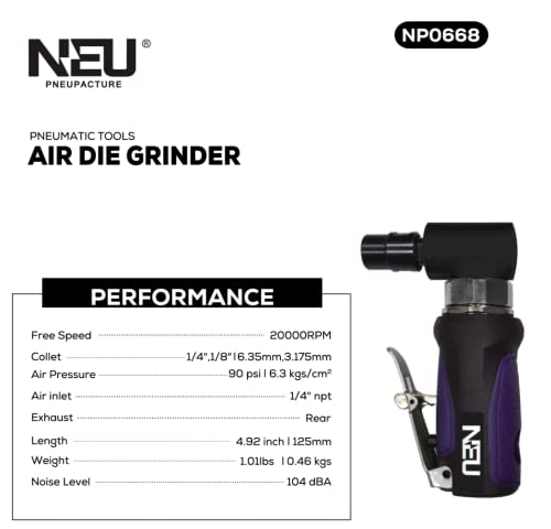 Air Die Grinder, Neu Pneupacture Mini Air Die Grinder, Right Angle, 20000Rpm, With 1/4'' And 1/8'' Collet, Apply To Working In Tight Spaces #TOP3