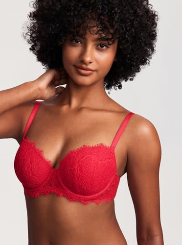 DOBREVA Women's Balconette Bra Lace Lightly Padded Demi Full Coverage Plus Size Bras Underwire Support4