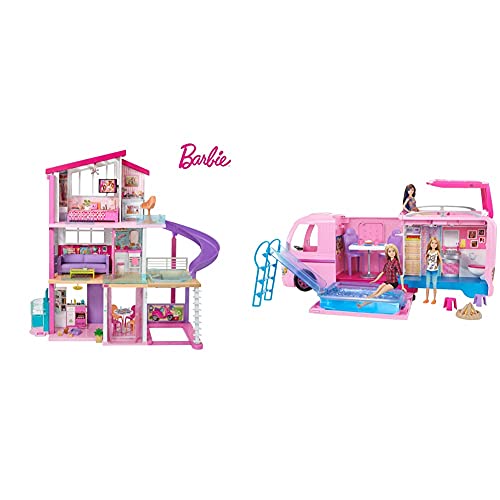Barbie FHY73 Traumvilla Dreamhouse Adventures Puppenhaus mit 3 Etagen, 8 Zimmer, ca. 116 cm, ab 3 Jahren & FBR34 - Super…