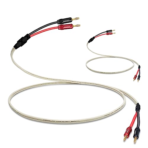 VVFLED White Speaker Cable with Banana Plugs, 2 Pack 1.5m / 4.9FT OFC Banana Plugs Speaker Wire