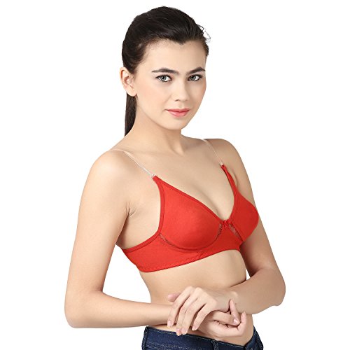 Image of Wirefree Non-Padded T-Shirt Bra Panty Set with Detachable Transparent Straps for Women /Girls.
