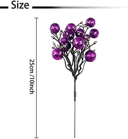 Art Beauty Purple Christmas Berry Picks Decorations Pack of 9 Artificial Glittered Berries Stems Crafts Tree Decoration Ornaments for Xmas Tree Topper Wedding Centerpiece