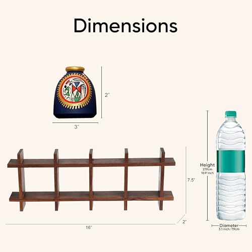 Image of AAKRITI ART CREATIONS Ladder Wall Decor 8 Handcrafted Warli Pots | Wooden Shelves Shelf Terracotta Vases | Matte Finish Decorative Wall Art for Living Room, Entryway & Gifting