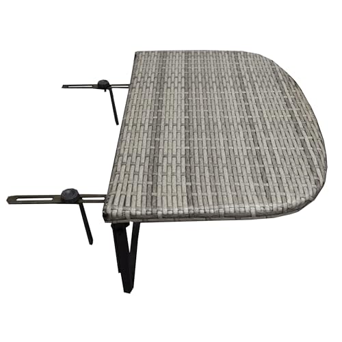 Image of White Indoor and Outdoor Foldable Wicker Balcony Table with Metal Frame and Adjustable Clamps