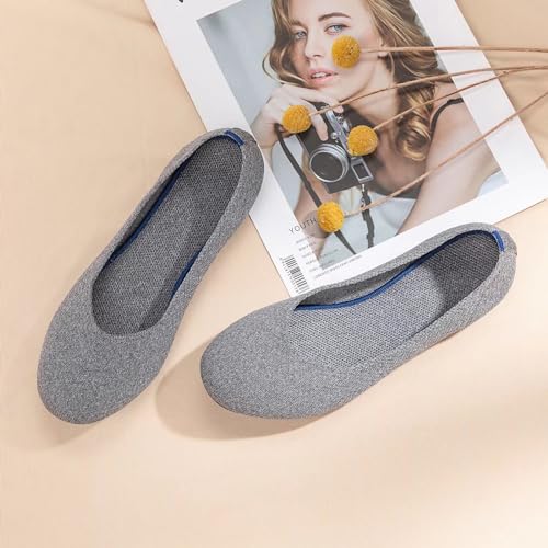 Image of Frank Mully Women's Ballet Flat Shoes Knit Dress Shoes Round Toe Slip On Ballerina Flats for Woman Low Wedge Comfort Soft