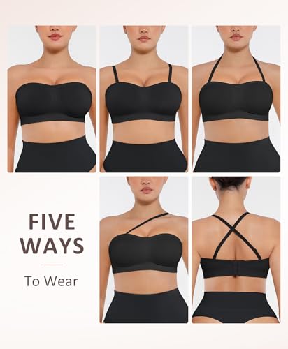 Image of FeelinGirl Strapless Bra for Women Seamless Wireless Bralette - Strapless Support, Adjustable & Padded, Full Coverage, Comfort & Support Design,Black 3X-Large