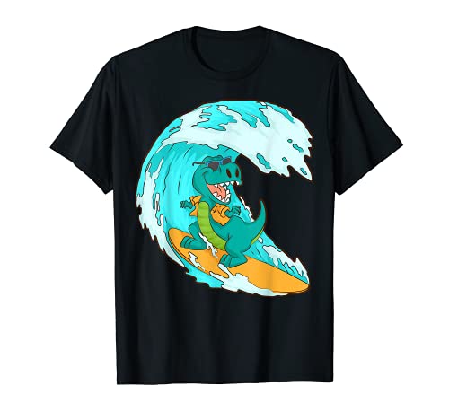 Simpatico Dinosaur Surf | Divertente Dino Lover Beach Surfer Regali Maglietta