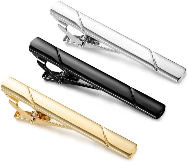 RocteeMen's Tie Clips, Neck Ties Necktie Tie Pins Clasp Tacks for Men with Gold Silver Black 3 Tone, Slim Tie Clip Accessories for Business Wedding and Daily Life, Official Occasions