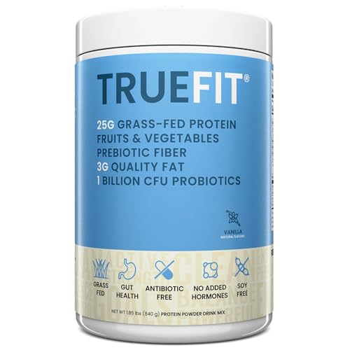 TrueFit Gut Healthy Protein Powder, Grass-Fed Whey Meal Replacement Shake with Prebiotics, Probiotics, & Organic Superfoods, Keto Friendly, Gluten Free (Packaging May Vary)