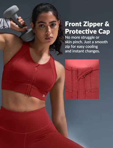 Image of Yvette Women's Sports Bra Front Zipper High Impact Support Mesh Racerback | Plus Size Friendly,Sewn-in Pads Stay Put,Wirefree & Supportive,Breathable,Secure Zip Closure,For Large Bust,Running,Gym,HIIT