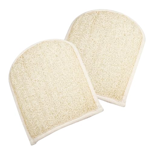 PLAFOPE Guantes Exfoliantes para Baño de Fibras de Lufa y Algodón, 2 Piezas, Delicados y Amigables Piel, Ideales para Ducha y Cuidado Corporal Diario