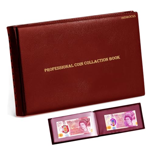 Image of 40 Pockets Banknote Currency Collecting Album - 20 Sheets Clear Dollar /Note Bill Holders World Money Storage Book Collection Supplies Double-Sided Pages for Trading Cards Stamps Tickets-Maroon