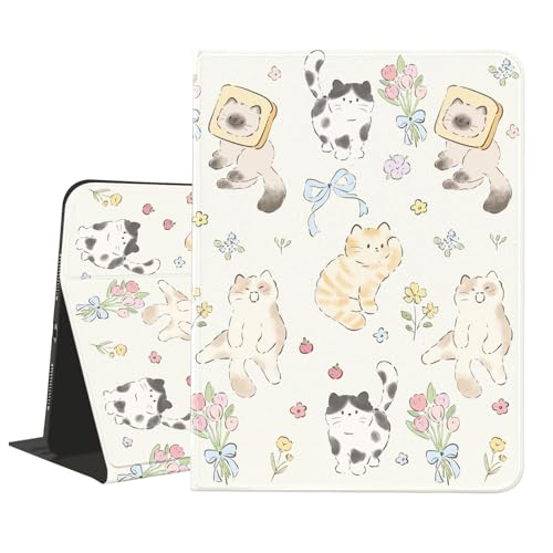 JOYLAND Cute Kitten Case for iPad Pro 11 Inch M5 2025/M4 2024 with Pencil Holder Multi-Angle Viewing Folio Stand Cover Textured Leather Tablet Cover Auto Sleep/Wake for Girls Kids